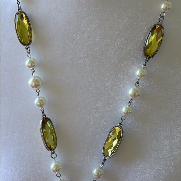 Fashion Long Necklace Pearls Crystals Rhinestone Cross Silver Chunky - Picture 4 of 5